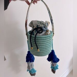 Maison Alma: Teal Woven Bucket Bag